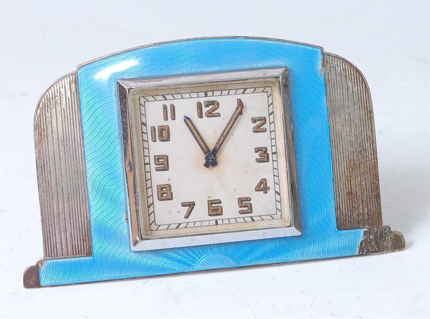 Lot 230 - An Art Deco sterling silver and blue guilloche...