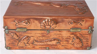 Lot 285 - An Arts & Crafts embossed copper jewellery box,...