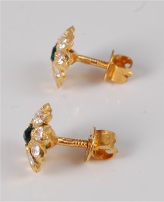 Lot 2728 - A pair of 22ct gold, green stone and...