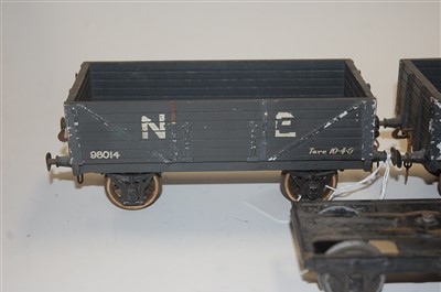 Lot 226 - Four Gauge 1 wagons, wooden, 2x Milbro NE...