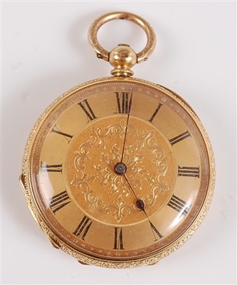 Lot 1196 - An 18ct yellow gold open faced pocket watch,...