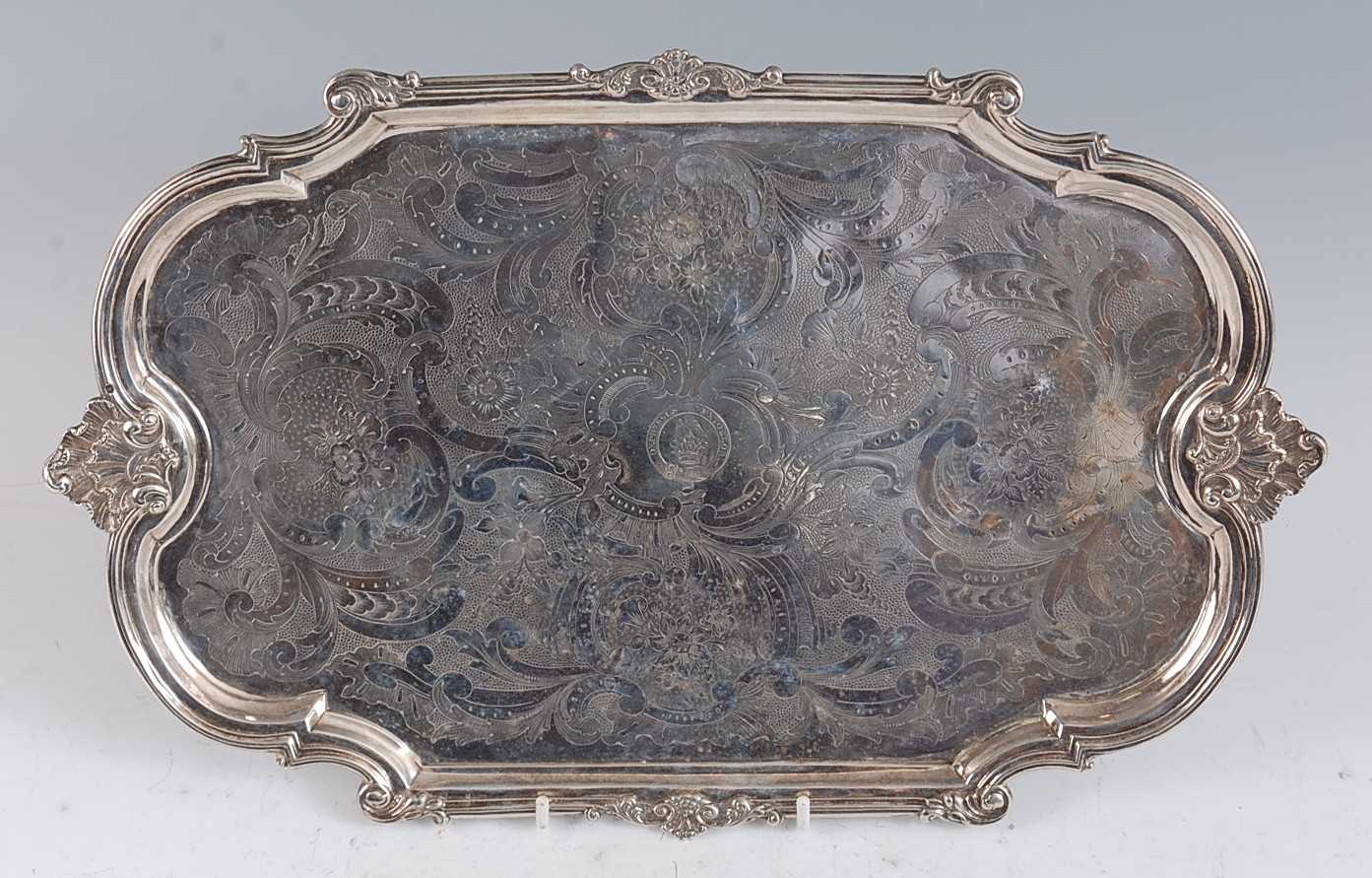 Lot 1112 - A 19th century French silver tray, of shaped...