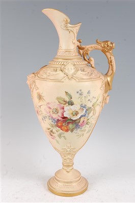 Lot 1035 - A large Royal Worcester blush ivory ewer, the...