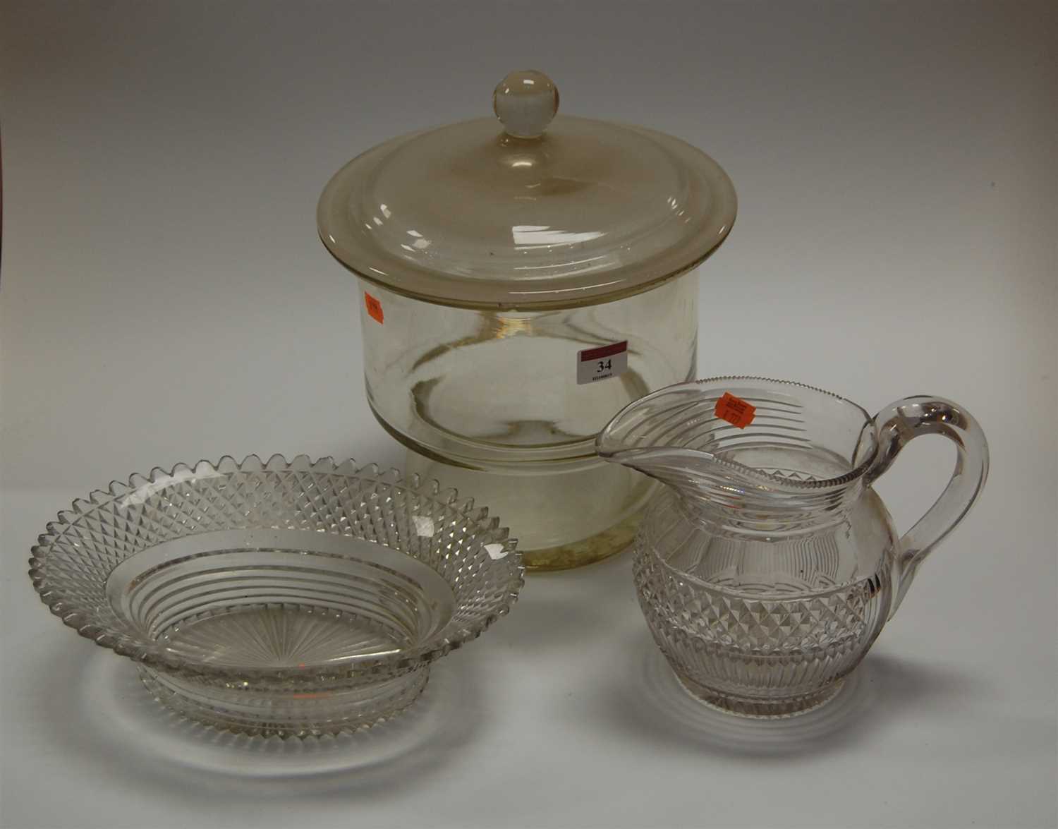 Lot 34 - A Victorian hobnail cut glass water jug;...