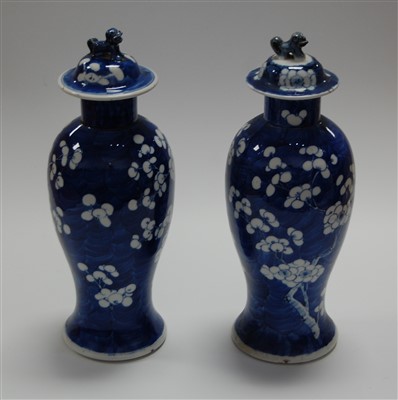 Lot 46 - A pair of Chinese export blue and white vases...