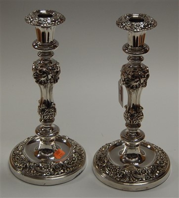 Lot 88 - A pair of silver plated table candlesticks, in...