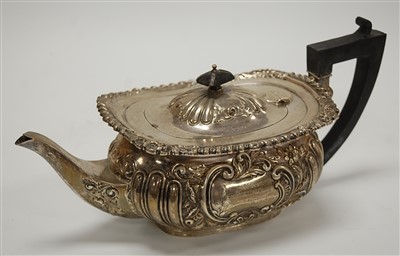 Lot 202 - A late Victorian silver teapot of oval...