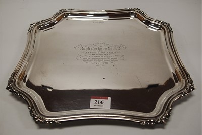 Lot 216 - A George V silver salver with presentation...