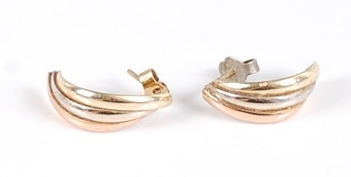 Lot 330 - A pair of modern 14ct three-colour gold ear...