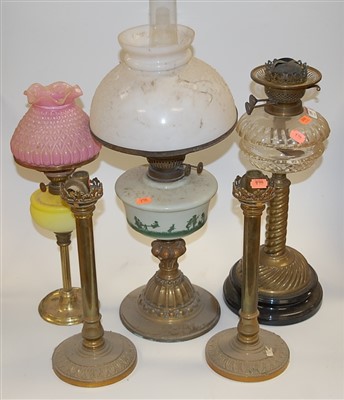 Lot 109 - A Victorian oil lamp having opalescent glass...