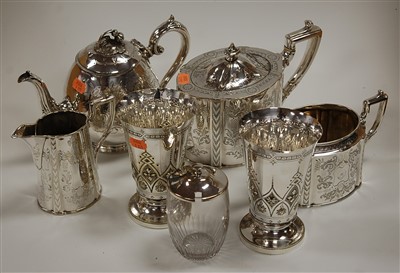 Lot 123 - A silver plated three piece tea service in the...