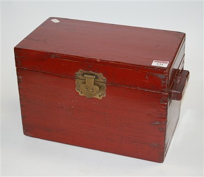 Lot 131 - A Chinese red lacquered brass mounted box of...