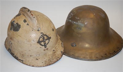 Lot 249 - A brass Brodie pattern helmet, lacking liners;...