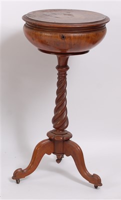 Lot 1479 - A Victorian figured walnut pedestal teapoy,...
