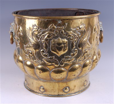 Lot 1274 - A 19th century continental brass log bin, with...