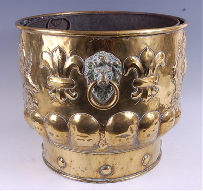 Lot 1274 - A 19th century continental brass log bin, with...