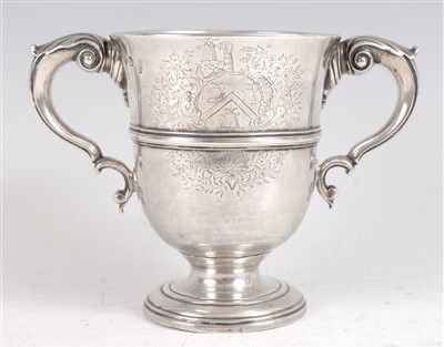Lot 1063 - A George II Irish silver loving cup, having...
