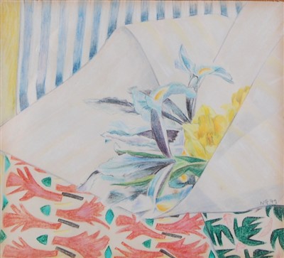Lot 337 - Nicola Gresswell - Bouquet of flowers, crayon...