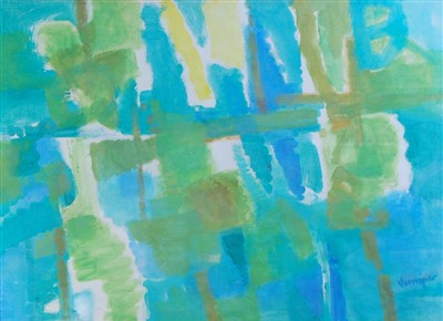 Lot 365 - Juniper - Untitled, green and blue abstract...