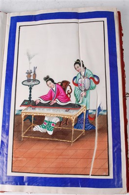 Lot 1324 - A Chinese folio containing twelve watercolours...