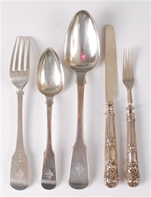 Lot 1144 - A George IV silver part cutlery suite in...