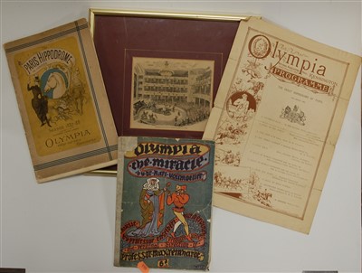 Lot 360 - A collection of 19th and 20th century theatre programmes relating to the Olympia, London, to include The Paris Hippodrome in London, season 1887-88 and The Miracle by Dr Karl Voumoeller