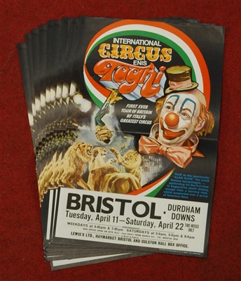 Lot 361 - A set of five promotional posters for the International Circus Enis Toghi, Bristol April 11th to April 22nd, printed by W. E. Berry Ltd, Bradford, 49 x 31cm each