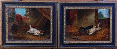 Lot 1354 - A Blake - Pair; Terriers Ratting, oil on...