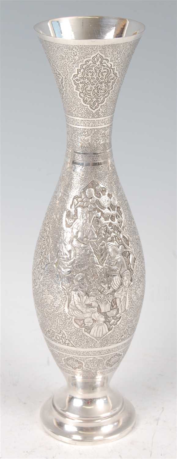 Lot 1321 - An early 20th century Persian white metal vase,...