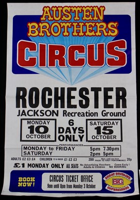 Lot 3 - Austen Brothers circus posters,1980’s, 64cm x...