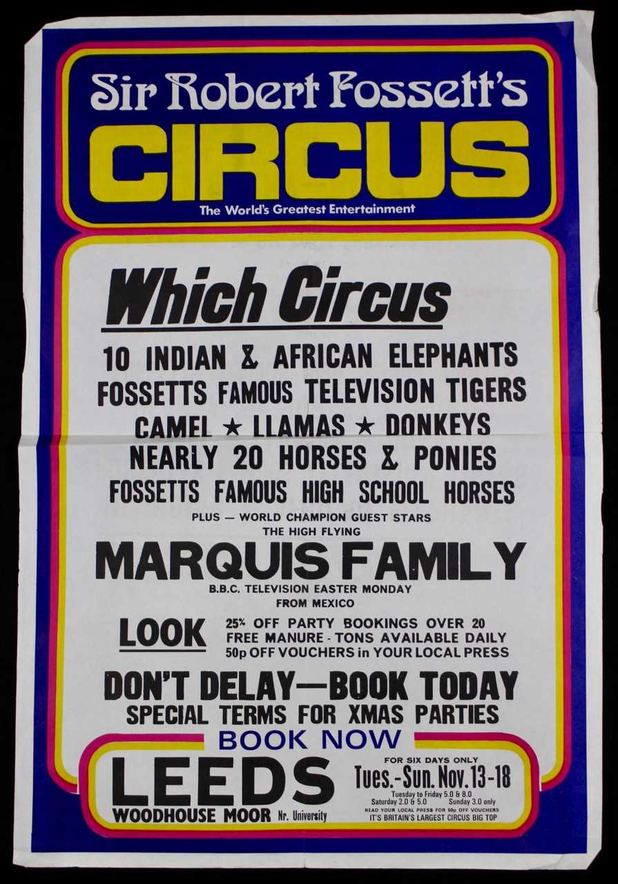 Lot 8 - Sir Robert Fossett’s circus posters, 1970’s,...