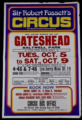 Lot 10 - Sir Roberts Fossett’s circus posters,1970/80’s...