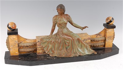 Lot 307 - An Art Deco spelter and marble sculpture, of a...