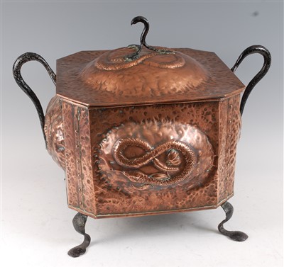 Lot 424 - An Arts & Crafts copper and wrought iron coal...