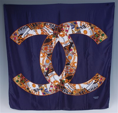 Lot 268 - A Chanel silk scarf, with opposing CC chain...