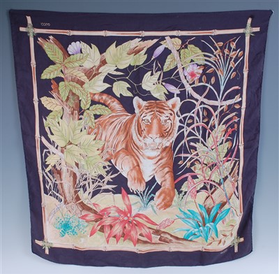Lot 273 - A Gucci silk scarf, decorated with a tiger...
