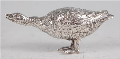 Lot 1098 - A circa 1900 continental silver goose,...
