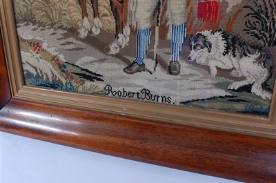 Lot 1277 - A Victorian needlework panel of Robert Burns,...