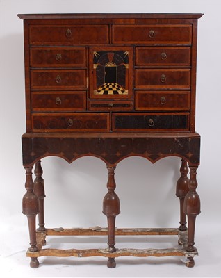 Lot 1506 - An antique oyster veneered cabinet on stand,...