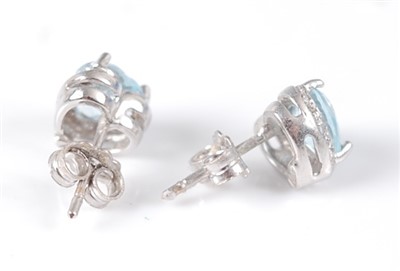 Lot 2619 - A pair of 18ct white gold, aquamarine and...