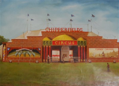 Lot 1050 - Thong Sen, (20th century), Chipperfield's Circus, signed lower right, oil on canvas, 43 x 59cm, unframed