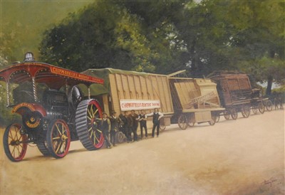 Lot 382 - Thing Sen, (20th century), Queen of the Midlands, Burrel No 2281 operated by James W Chipperfield circa 1909, signed lower right, oi on canvas, 42 x 62cm, unframed