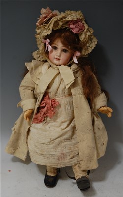 Lot 2054 - A French Tete Jumeau bisque head doll, having...