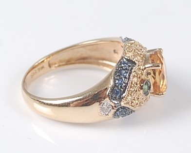 Lot 2642 - A 14ct yellow gold multi-stone dress ring,...