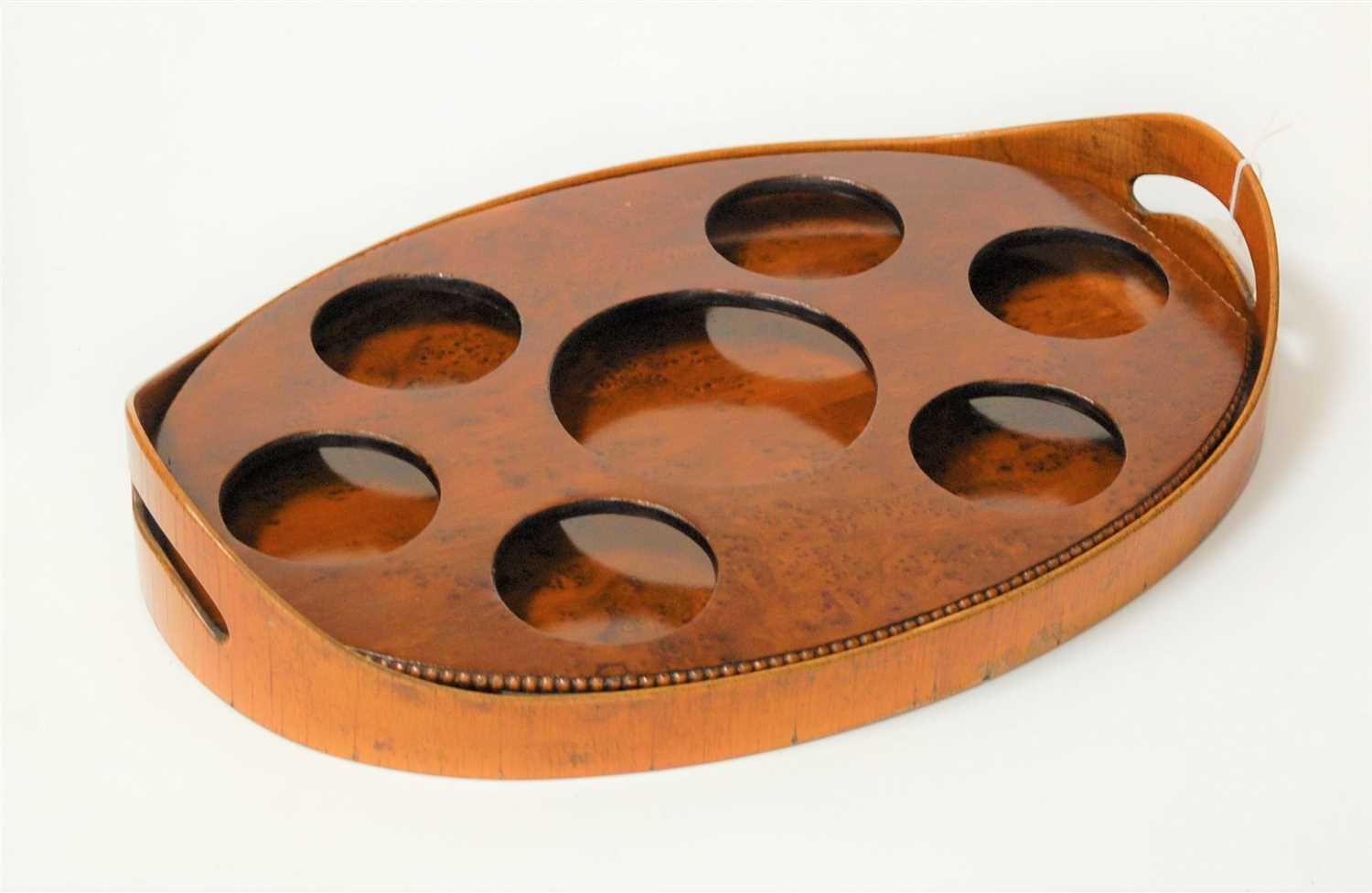 Lot 20 - A Burr yew? galleried oval drinks tray with...