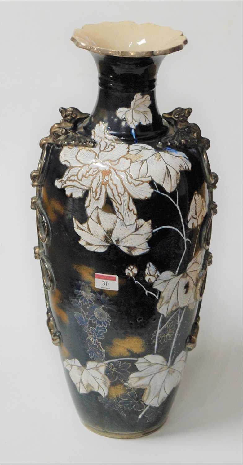 Lot 30 - A Japanese enamel glazed earthenware vase of...