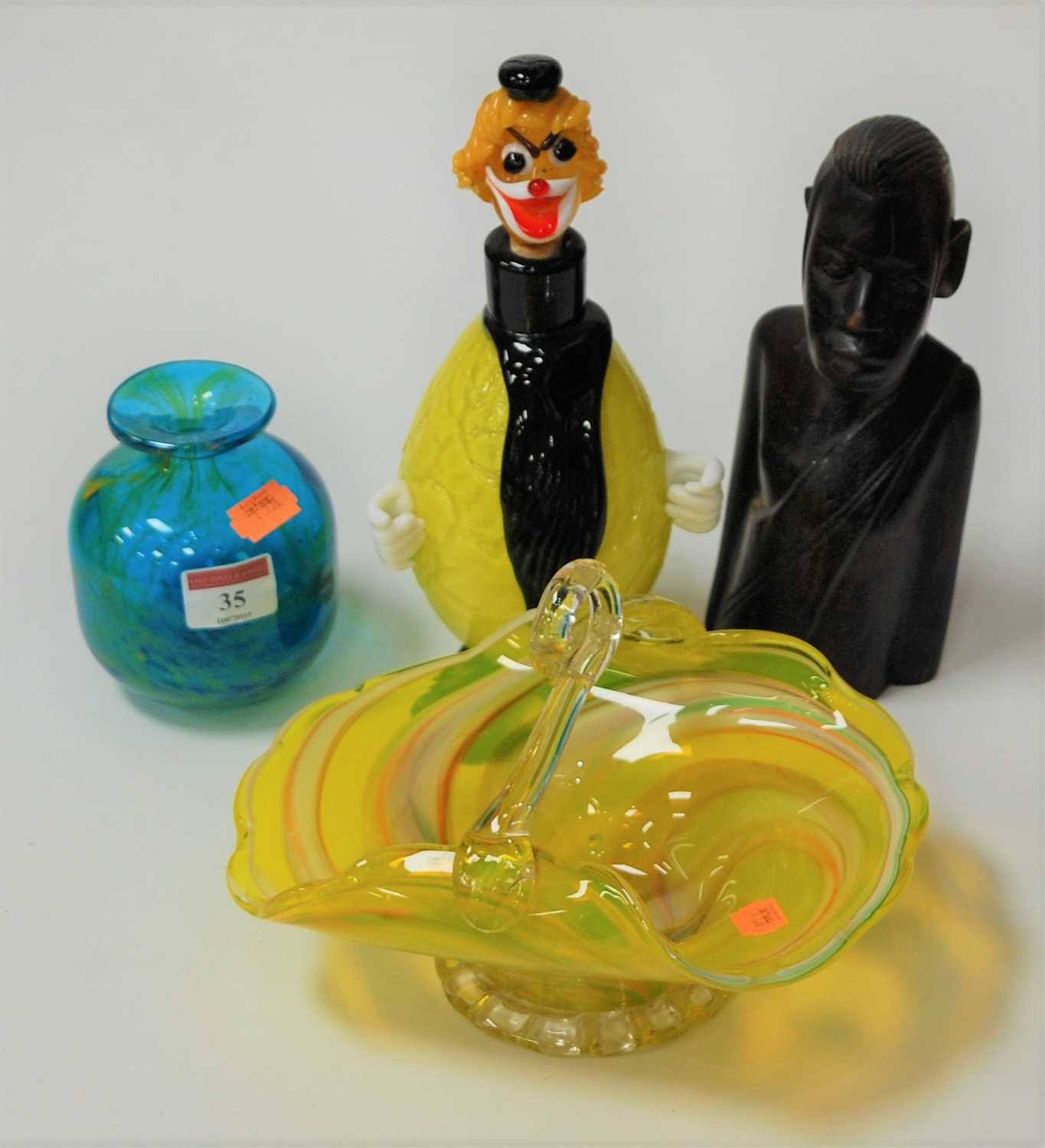 Lot 35 - A Venetian glass basket, clown decanter and...