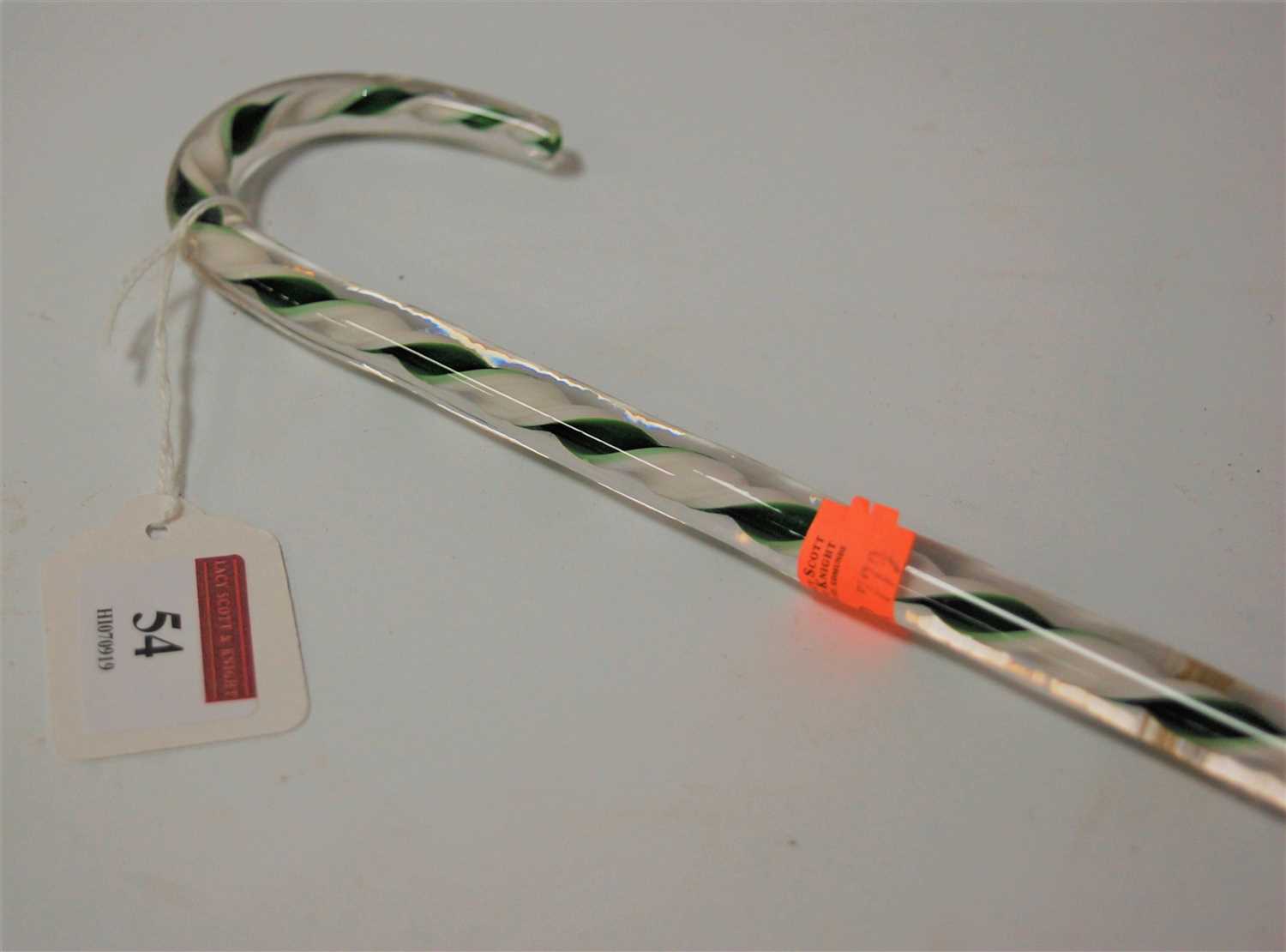Lot 54 - A Victorian glass walking cane, with green and...