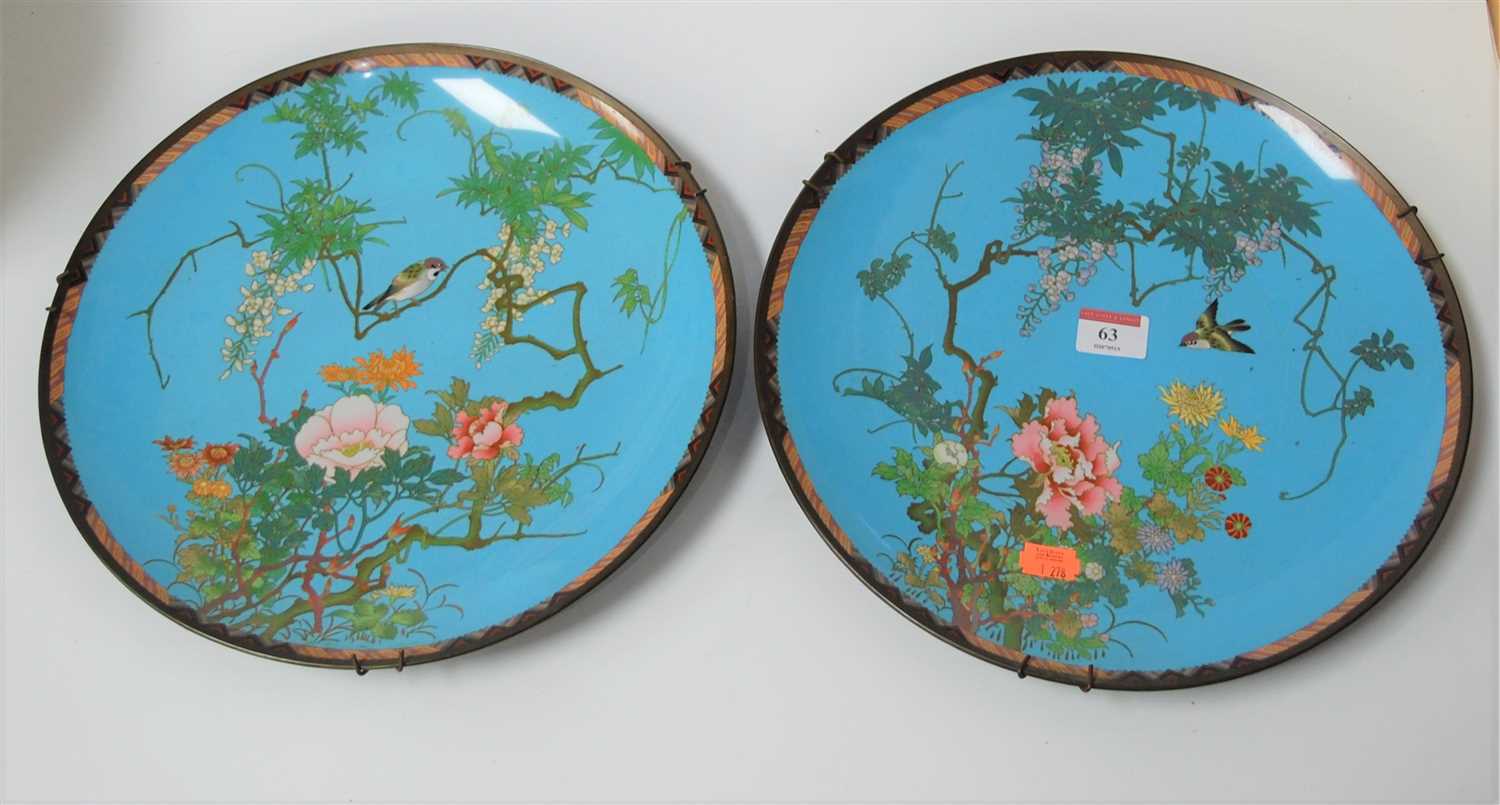 Lot 63 - A pair of Japanese cloisonne enamel decorated...