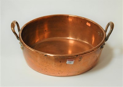 Lot 141 - A Victorian brass twin handled preserve pan,...